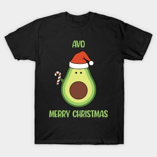 Avo Merry Christmas Funny Avocado Santa Hat Christmas Pun T-Shirt